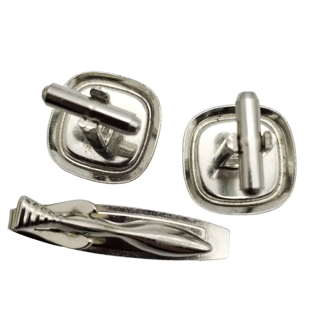 Silver Tone Orange Lucite Swirl Cufflinks Tie Bar MCM Mens Atomic Accessory Mod